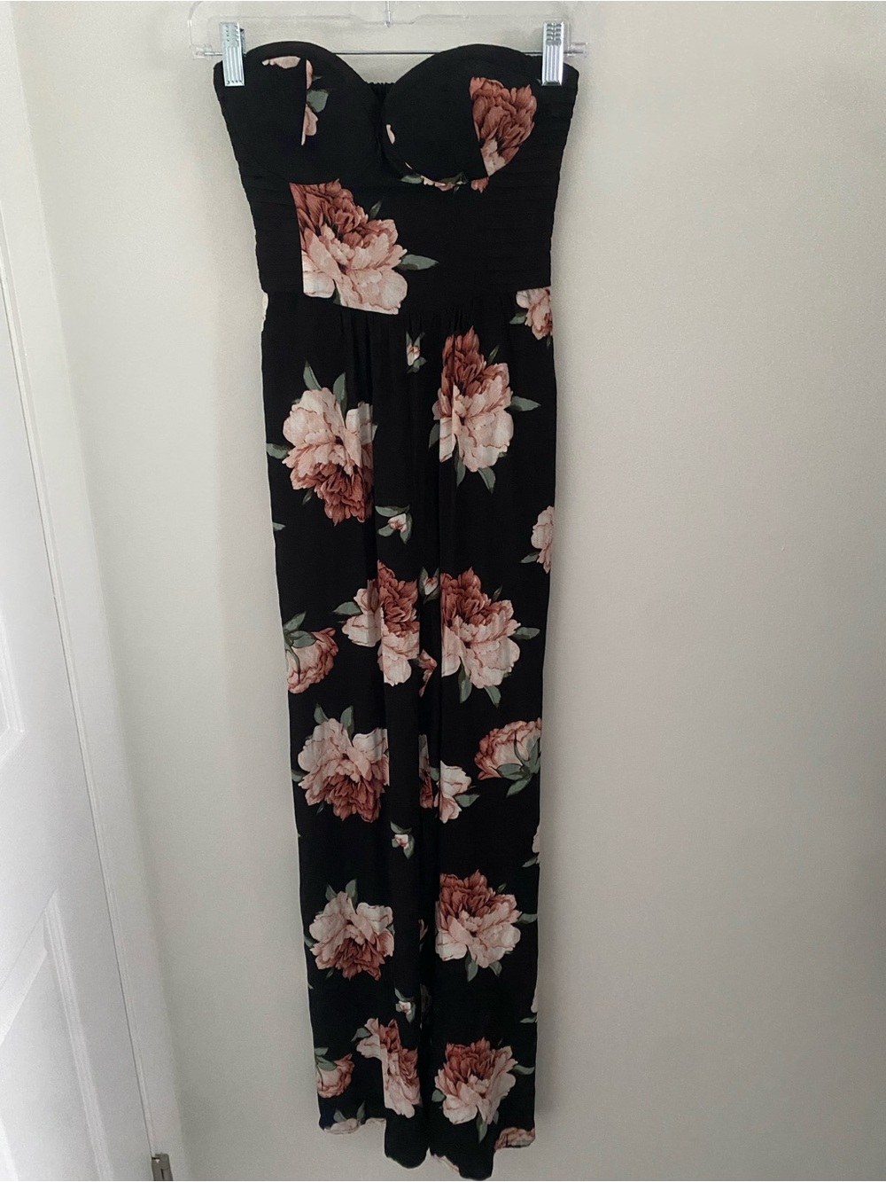 Band of Gypsies Strapless Black Floral Jumpsuit